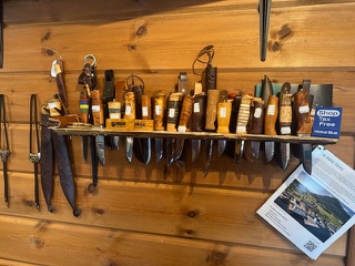 Traditional Norwegian hunting and outdoor knives displayed in a souvenir shop in Olden, Norway – handcrafted Scandinavian blades